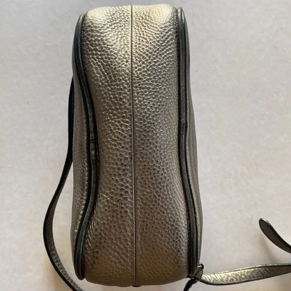 TORY BURCH Double Zipper Metallic Pebbled Leather Shoulder Bag